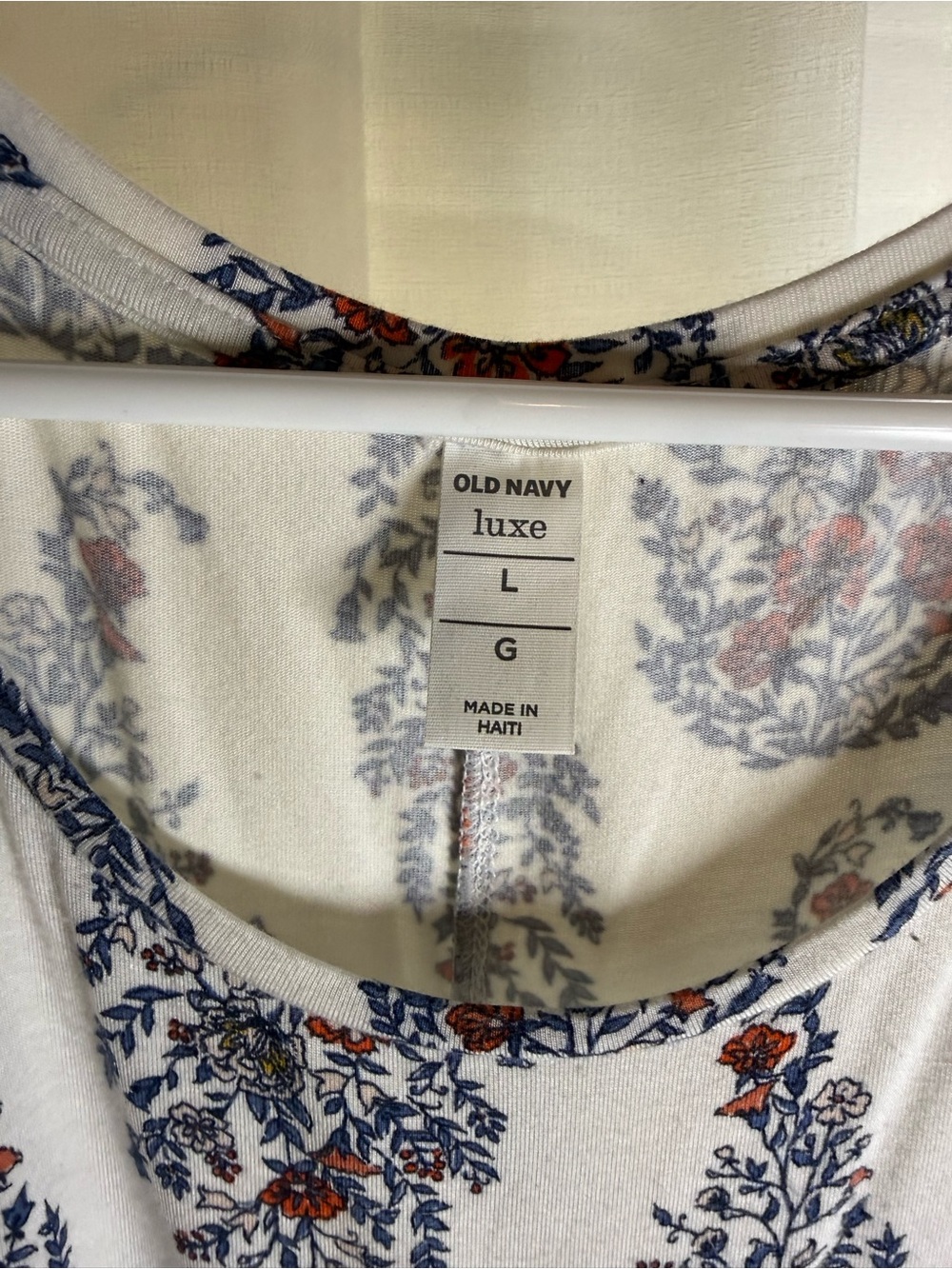 Old Navy Luxe White Tank Top with Blue and Red Floral Print